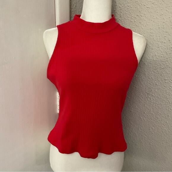 SHEIN Red Sleeveless Ribbed Mock Turtleneck Tank  L Corporate Siren Cherry Girl - Picture 1 of 6